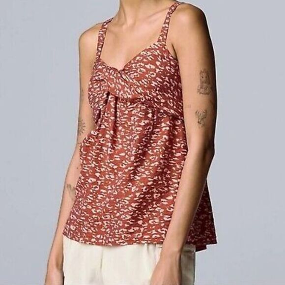 Simply Vera Vera Wang -270 Twist Front Tank Red Animal Print Women's Small